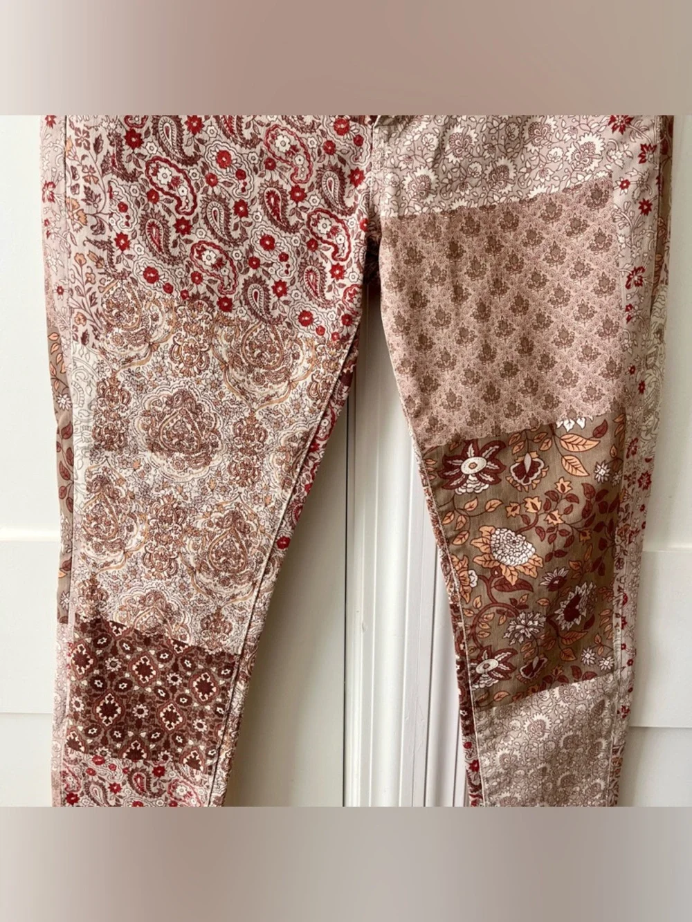 Lucky Brand Charlie Skinny Boho Patchwork Jeans Beige Sz 10 - Picture 8 of 16